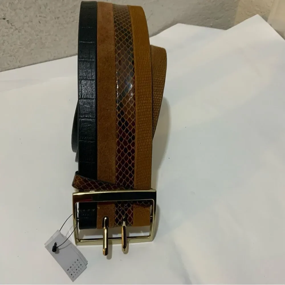 White House Black Market Women Leather boho snake animal print belt L